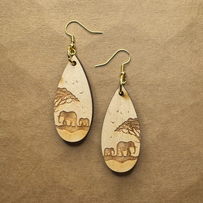 Engraved Elephant Mom and Baby Dangles