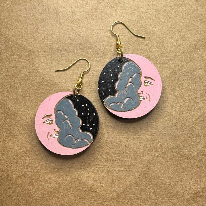 Pink Moon with Cloudy Night Sky Dangles