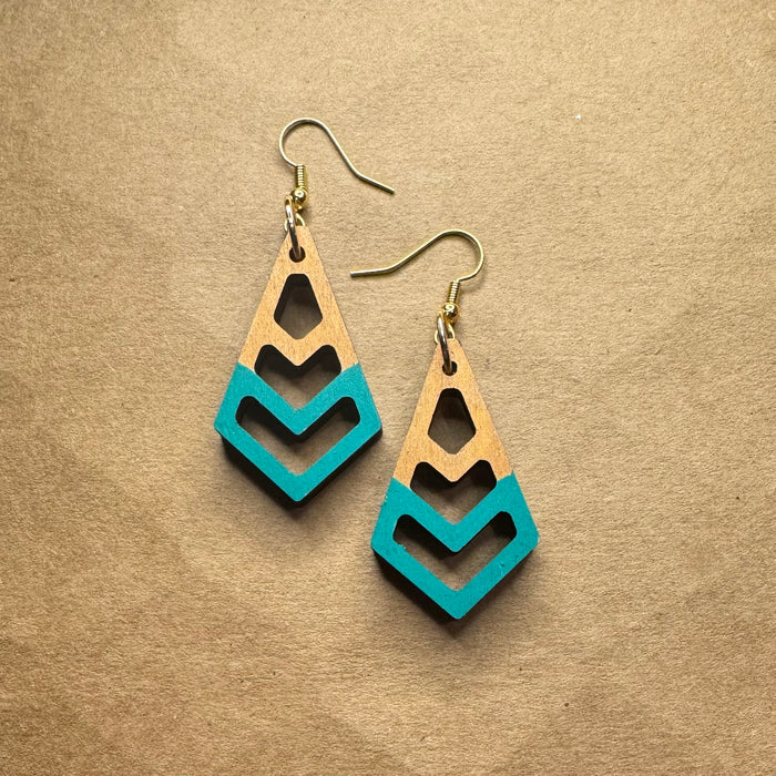 Three Layered Art Deco - Gold and Turquoise Dangles