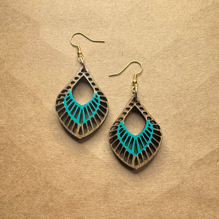 Oblong Teardrop with Cut-out, Turquoise Dangles