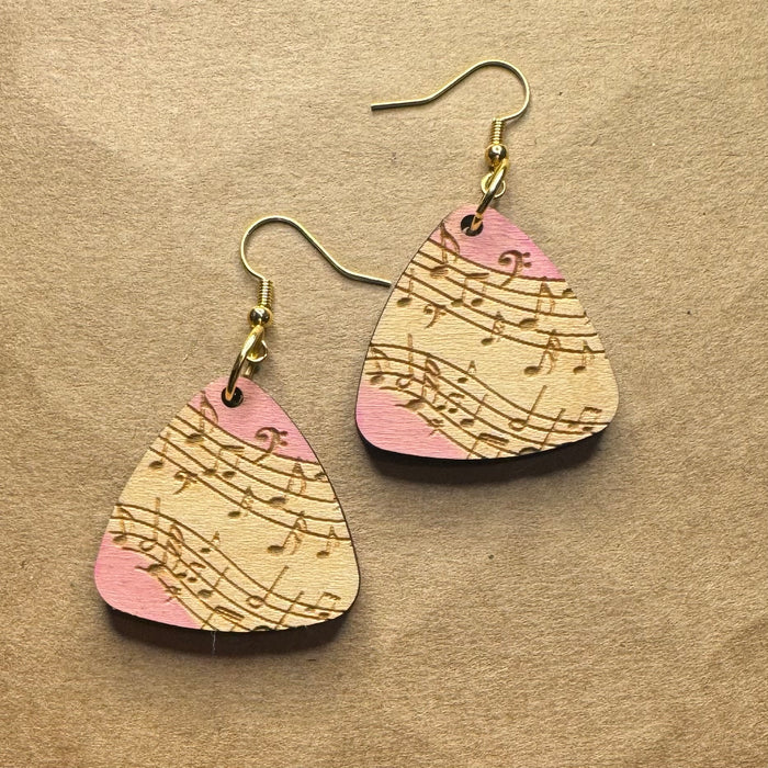 Guitar Pick with Music Notes with Pink Accents Dangles